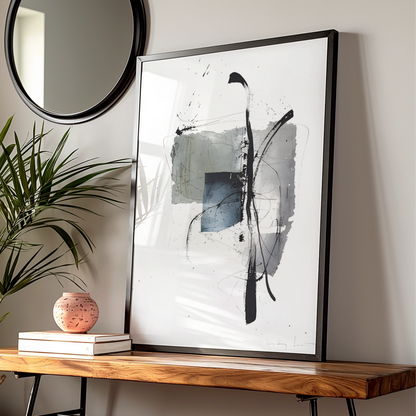 Abstract Monochrome Wall Art, Black Grey Ink Brush Print, Modern Contemporary Poster — Digital Download
