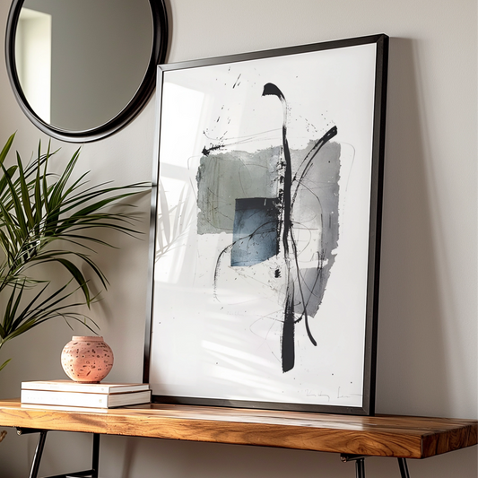Abstract Monochrome Wall Art, Black Grey Ink Brush Print, Modern Contemporary Poster — Digital Download