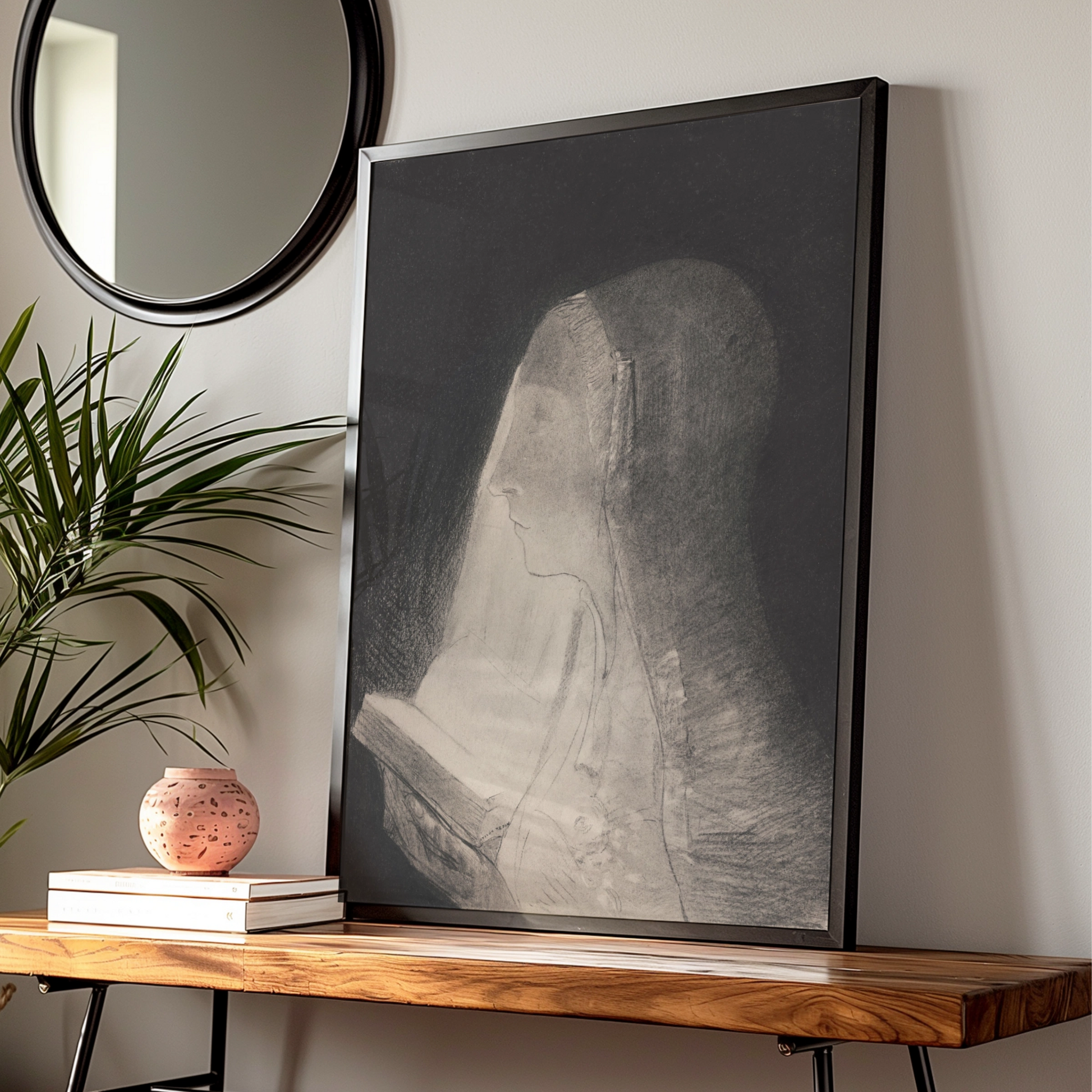 Halloween Gothic Woman Reading Art Print, Dark Occult Poster, Spooky Black Wall Art