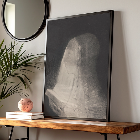 Halloween Gothic Woman Reading Art Print, Dark Occult Poster, Spooky Black Wall Art