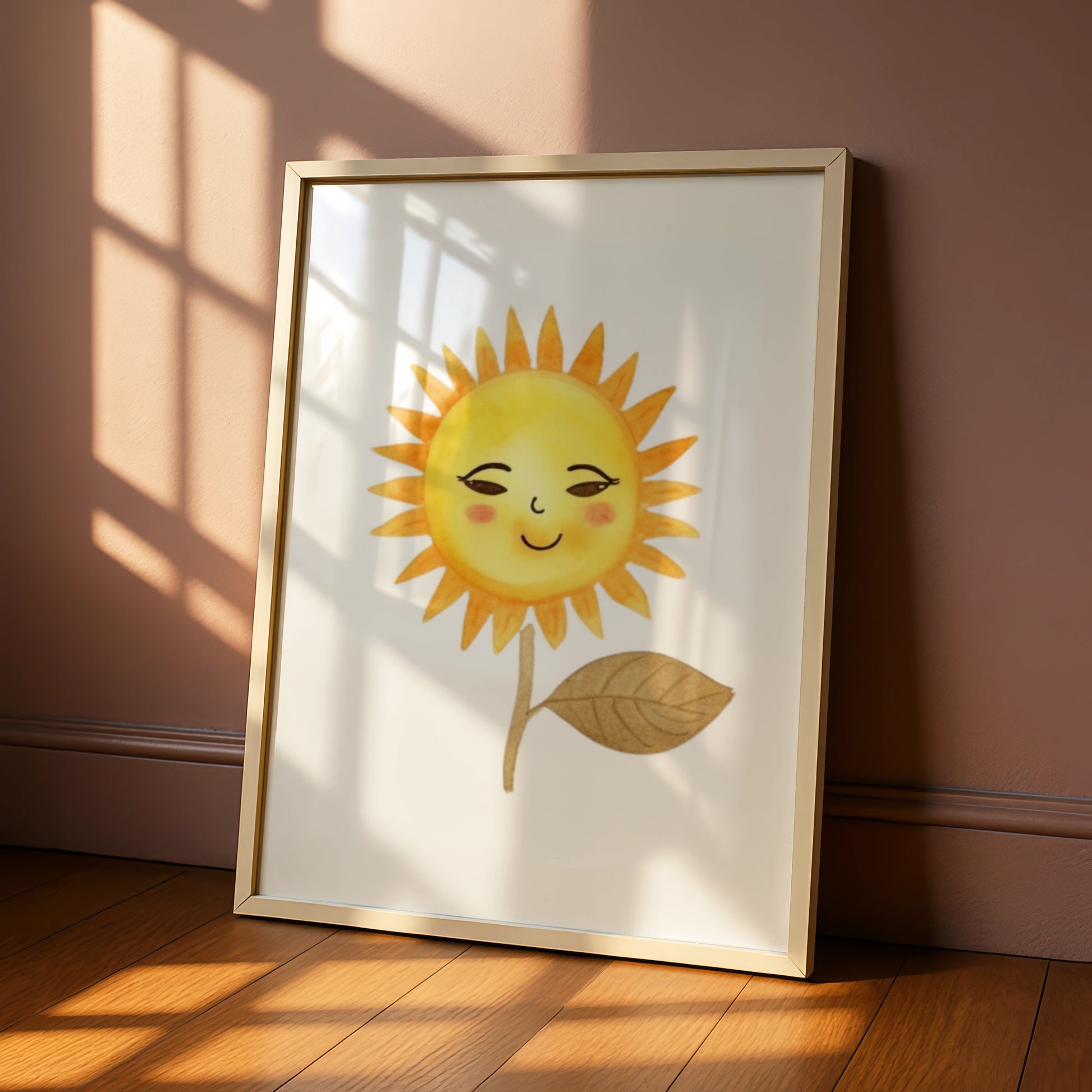 Cute Sun Nursery Wall Art, Watercolour Sunflower Poster, Baby Room Decor, Yellow Kids Print