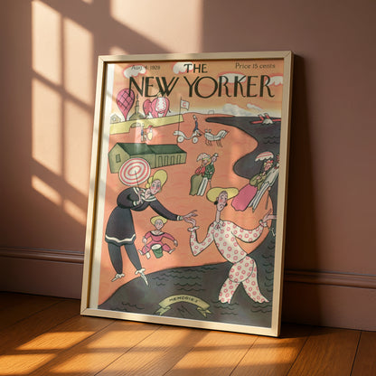 The New Yorker August 1928 Vintage Cover Poster, Beach Scene Art Deco Wall Art Print