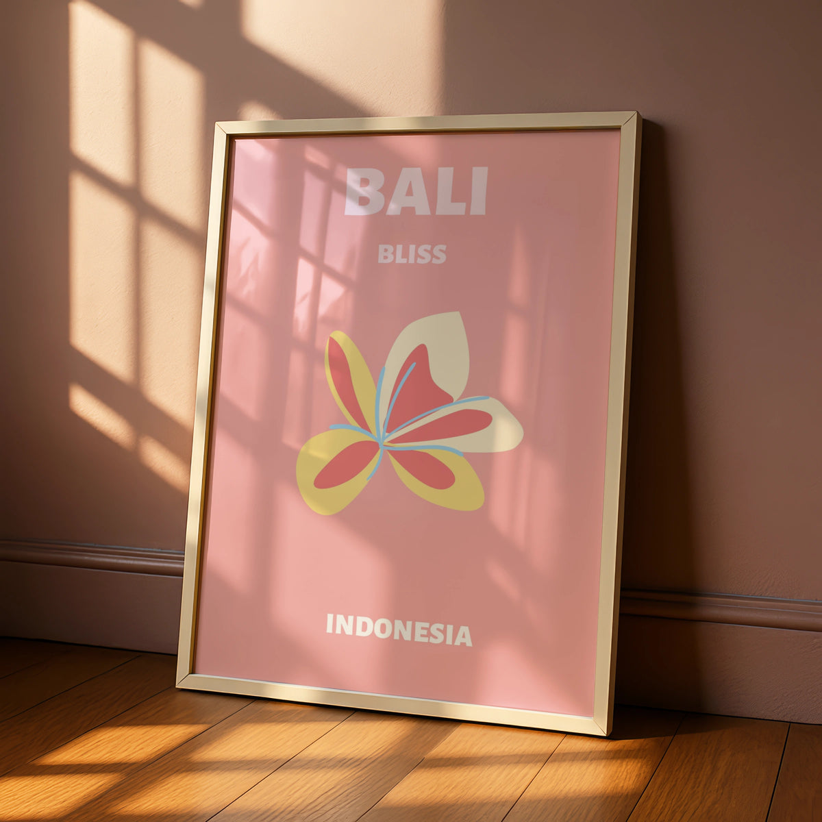Bali Travel Poster Indonesia Wall Art, Frangipani Floral Print, Retro Tropical Decor