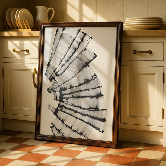 Abstract Brushstroke Fan Print, Monochrome Wall Art, Modern Black White Poster