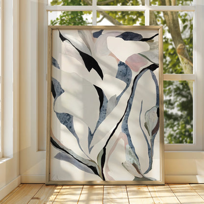Abstract Floral Botanical Print, Monochrome Wall Art, Neutral Minimalist Poster, Modern Decor