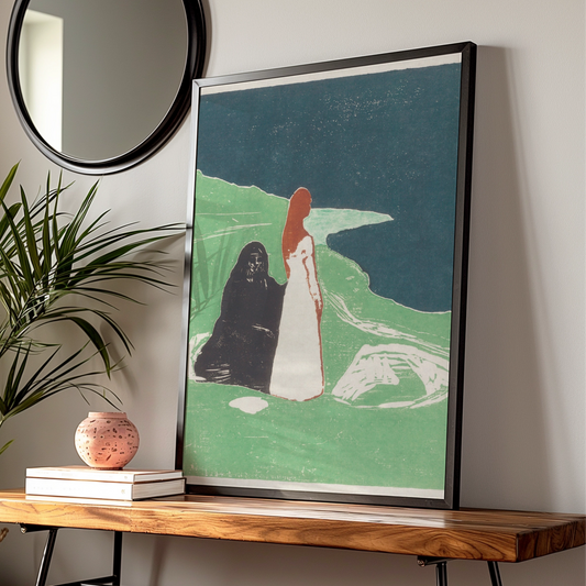 Halloween Gothic Art Print, Edvard Munch Style Poster, Dark Figure Wall Art, Spooky Women Shore