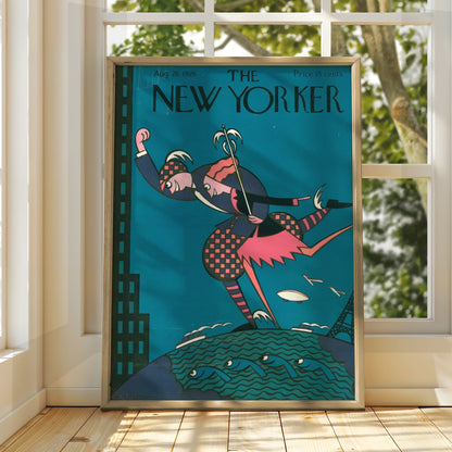 The New Yorker August 1926 Cover Poster, Art Deco Harlequin Teal Vintage Wall Art