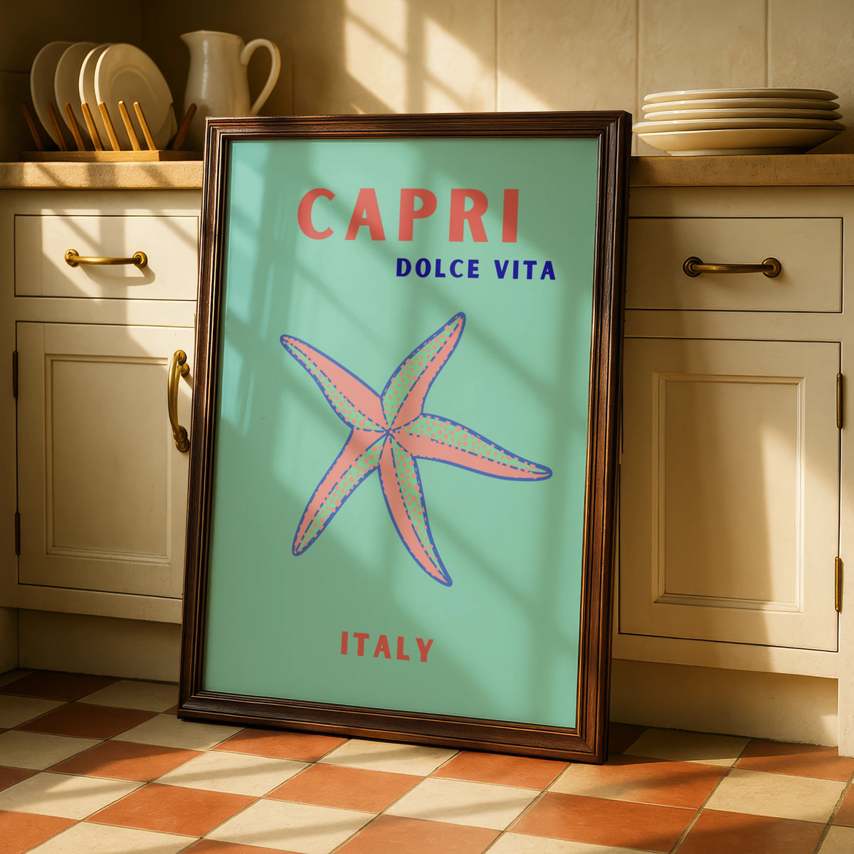 Capri Italy Travel Poster, Dolce Vita Wall Art, Retro Italian Coastal Print