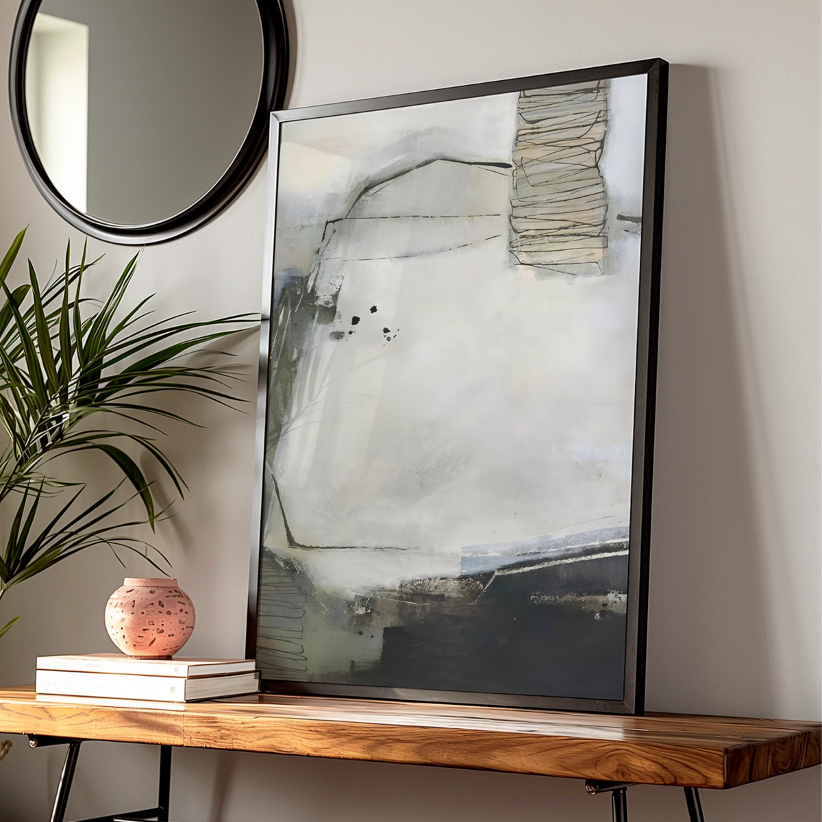 Modern Monochrome Abstract Art Print, Black White Neutral Wall Art, Contemporary Gallery Wall Poster — Digital Download