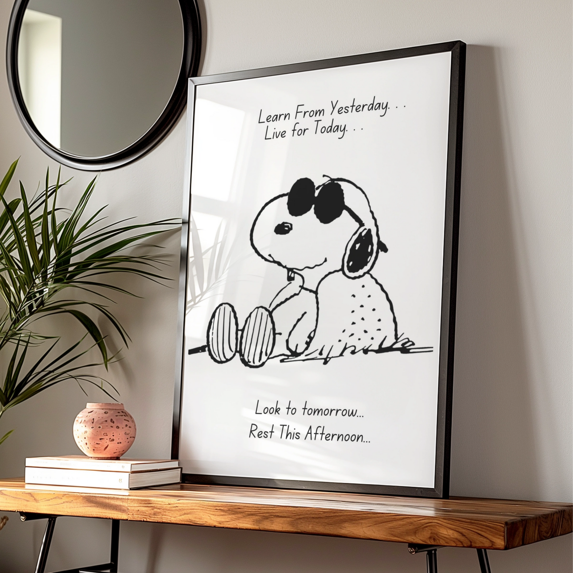 Cartoon Dog Inspirational Quote Poster, Funny Wall Art, Black White Print, Cool Dog Wall Decor