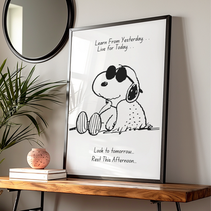 Cartoon Dog Inspirational Quote Poster, Funny Wall Art, Black White Print, Cool Dog Wall Decor