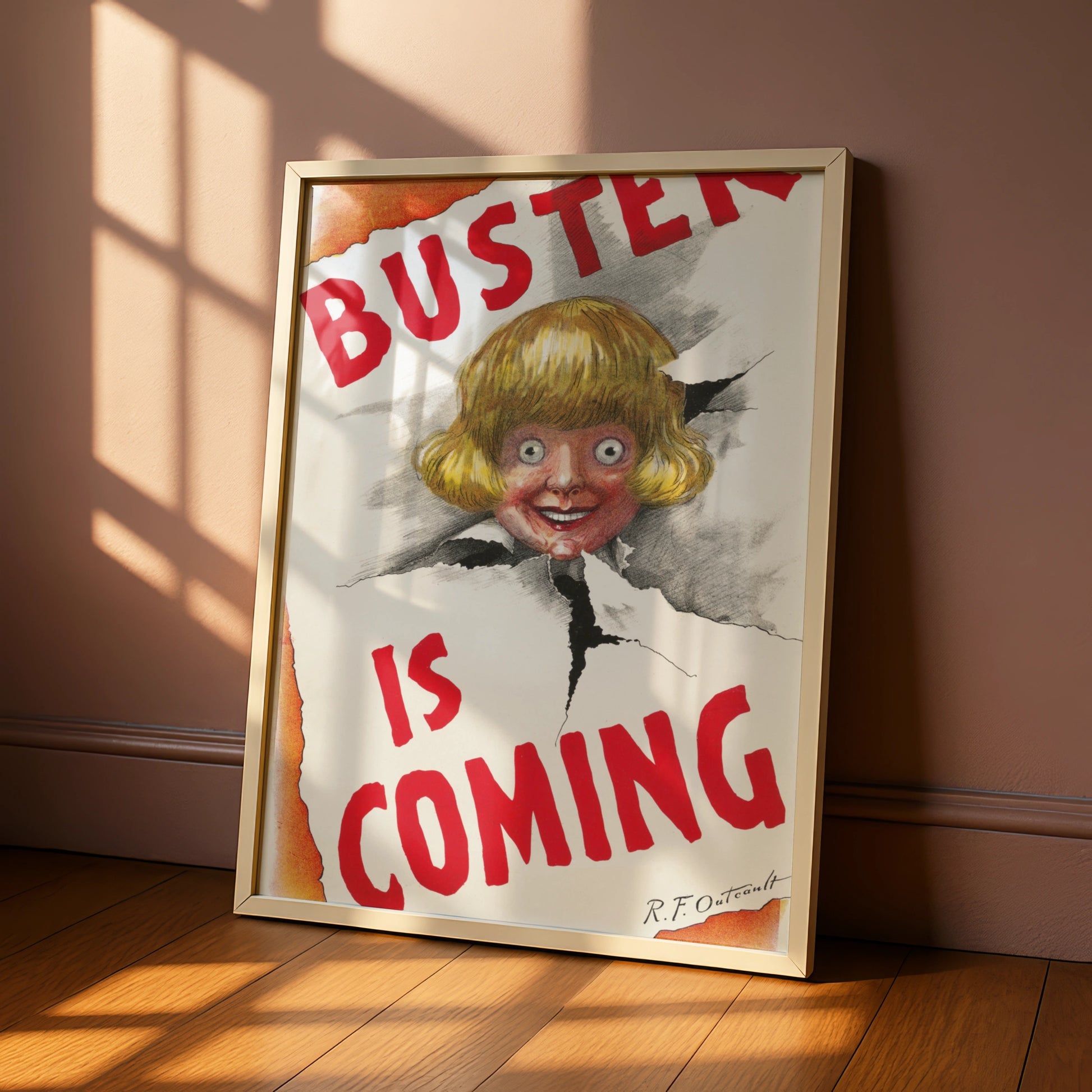 Buster Is Coming Creepy Doll Halloween Art Print, Vintage Horror Poster, Spooky Wall Art