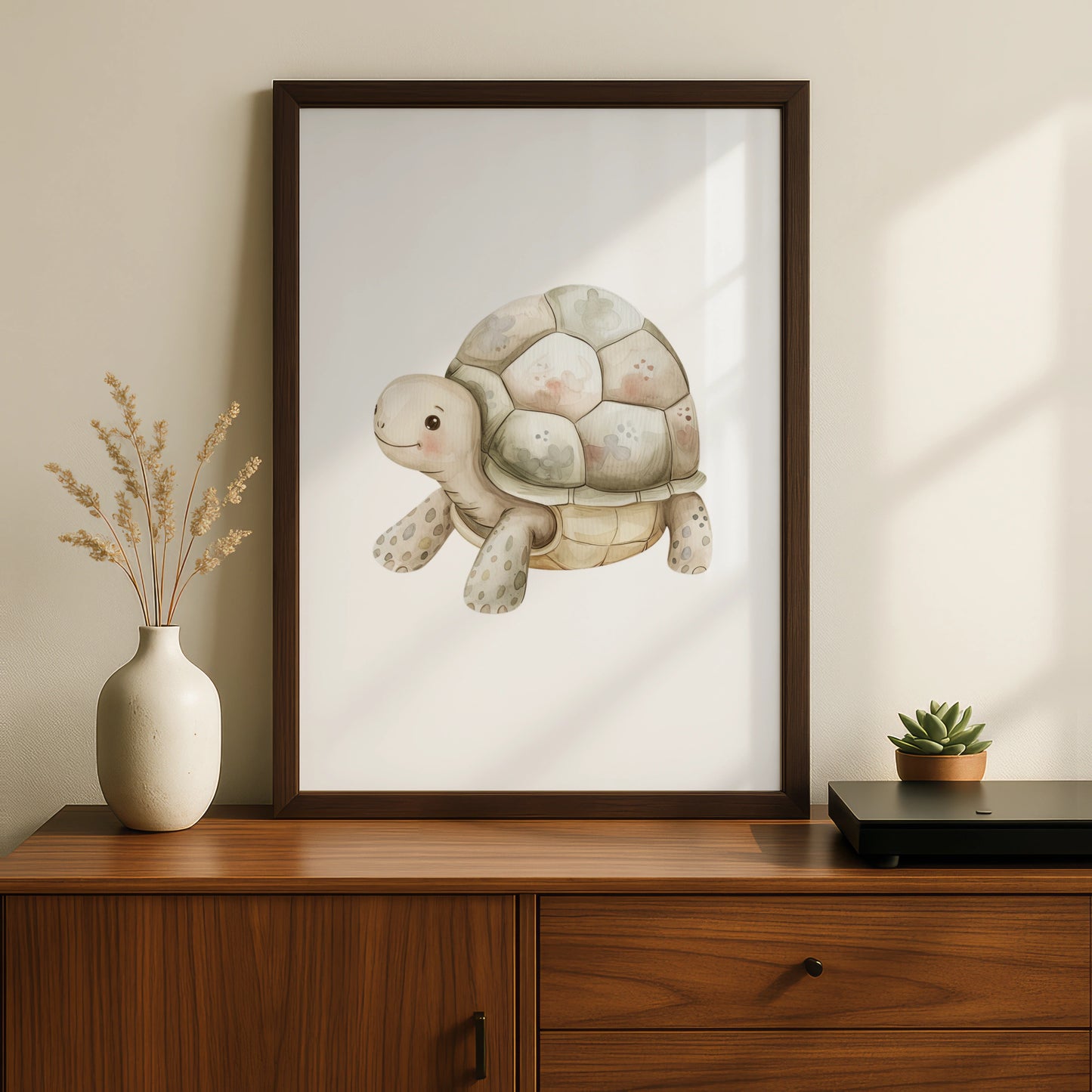 Cute Turtle Nursery Wall Art, Baby Animal Poster, Watercolour Tortoise Print for Kids Room