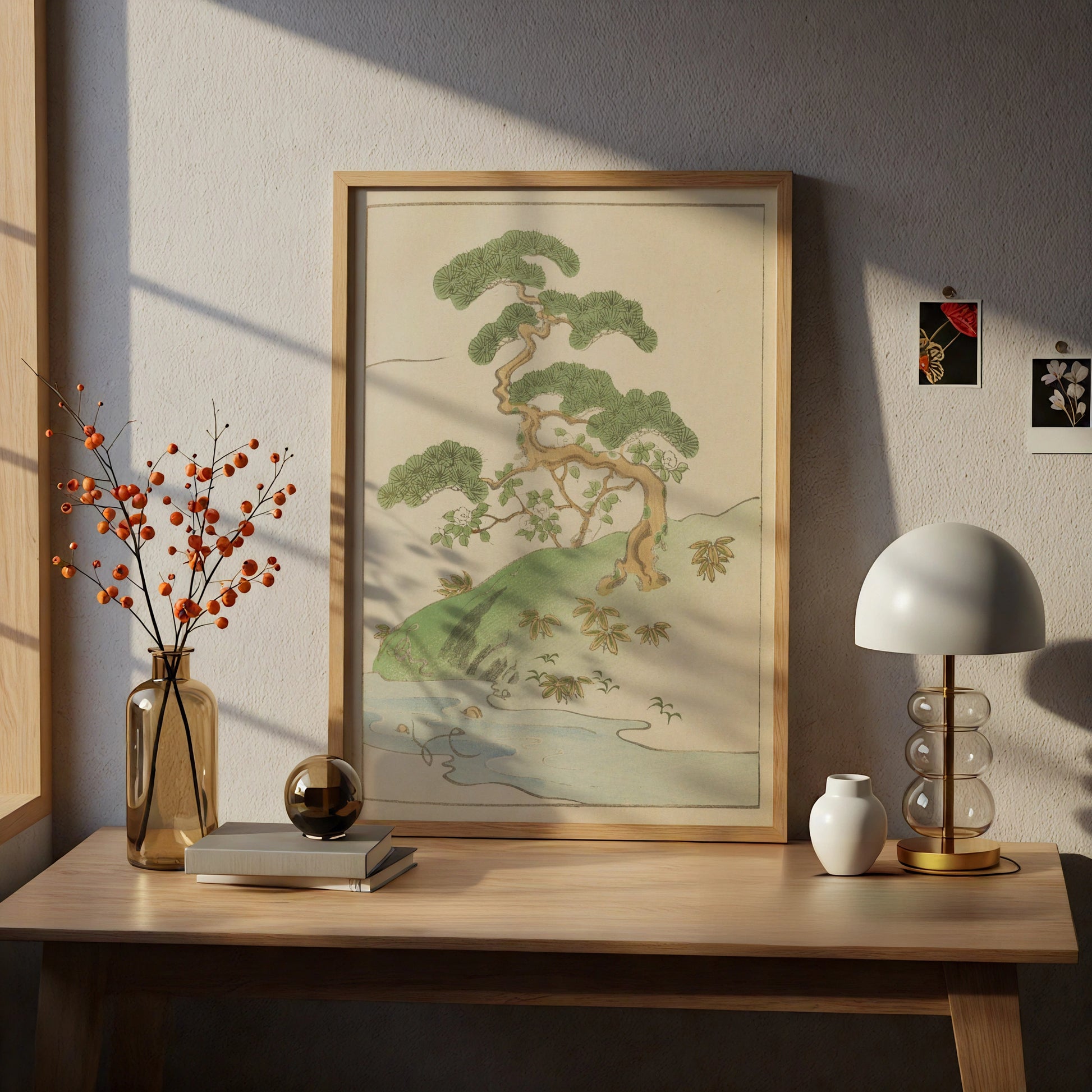 Japanese Pine Tree Woodblock Wall Art, Vintage Japandi Botanical Print, Minimalist Japanese Poster – A4 print