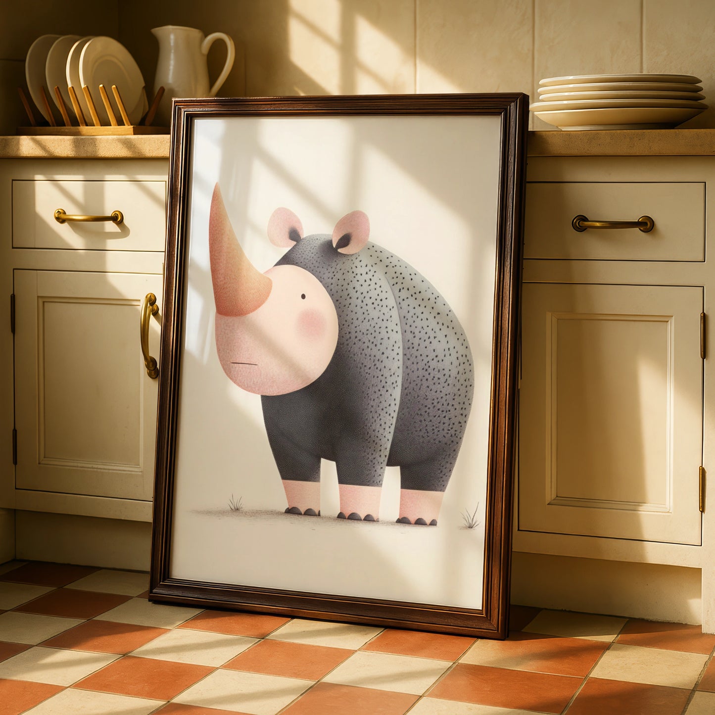 Cute Rhino Nursery Wall Art, Safari Animal Print, Kids Room Poster, Grey Pink Decor