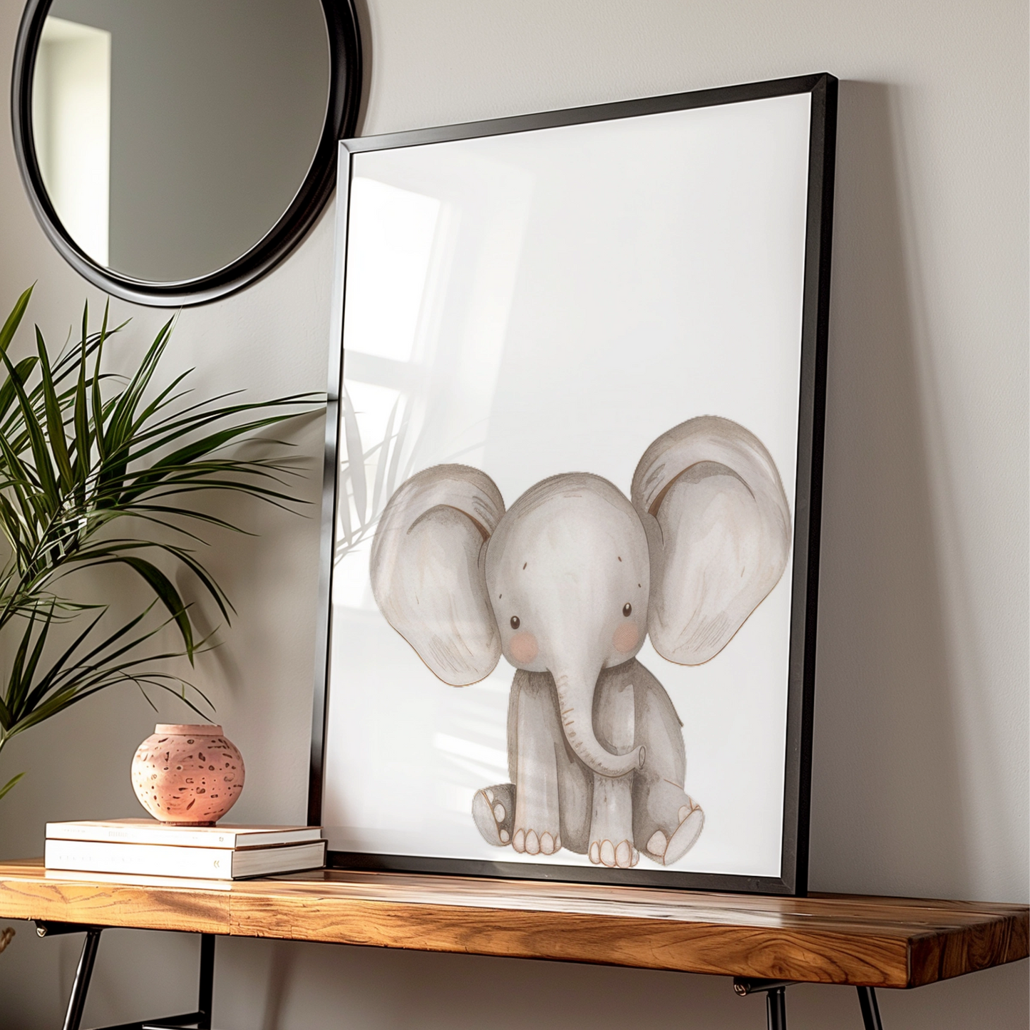 Elephant Nursery Wall Art, Cute Baby Elephant Poster, Safari Animal Print for Kids Room Decor