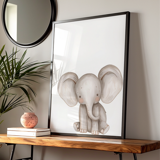 Elephant Nursery Wall Art, Cute Baby Elephant Poster, Safari Animal Print for Kids Room Decor