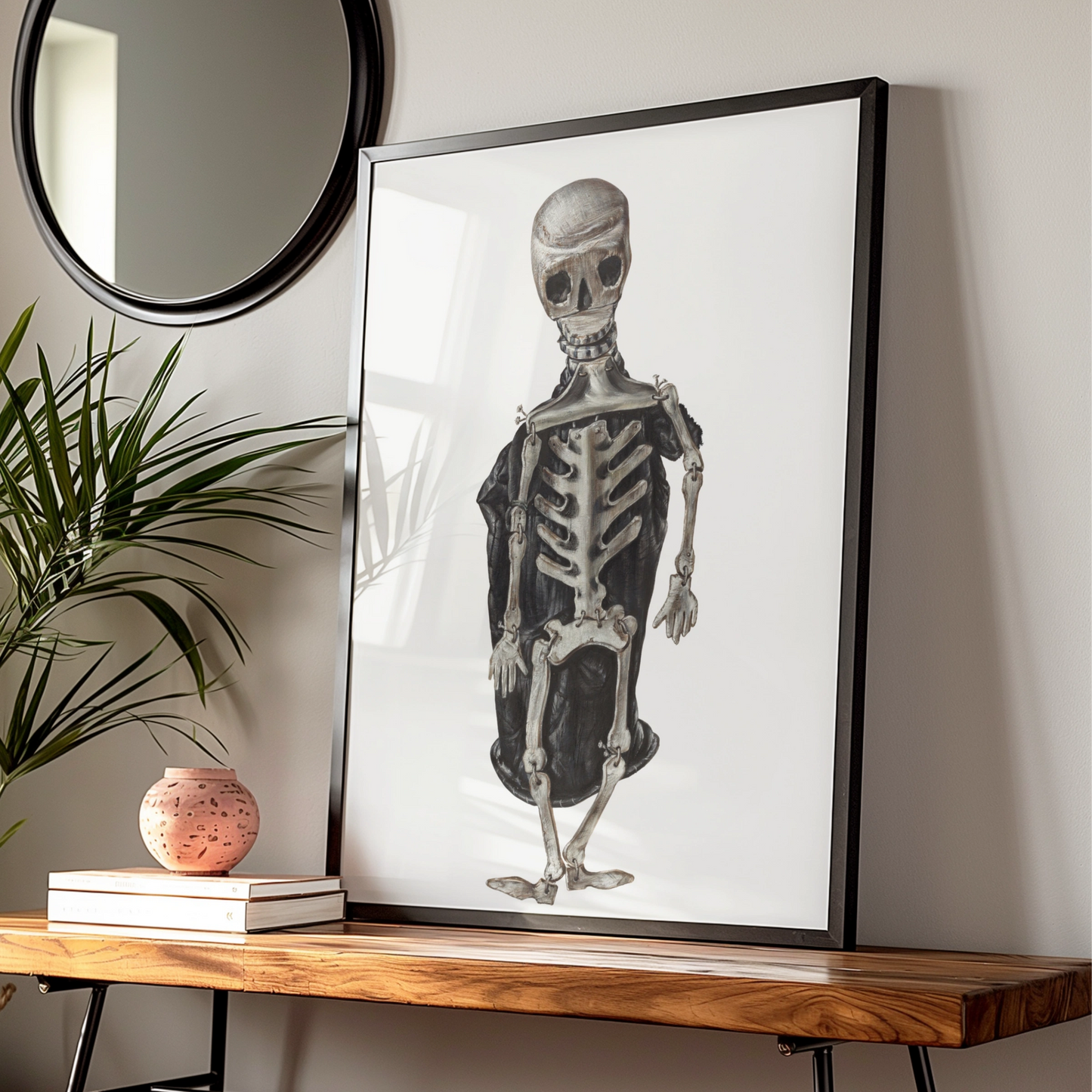 Halloween Skeleton Poster, Spooky Skull Wall Art, Dark Gothic Print, Halloween Decor