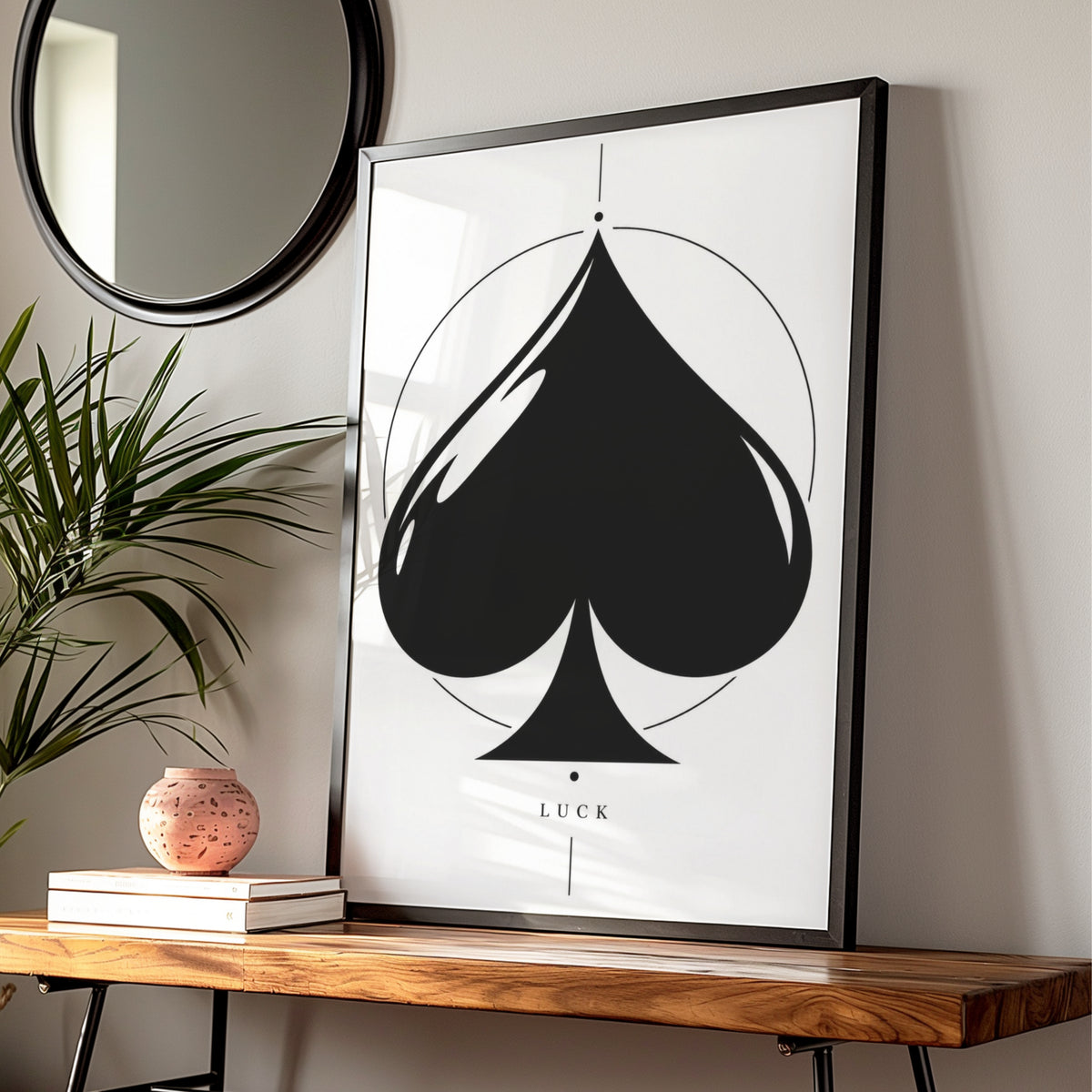 Ace of Spades Luck Print, Monochrome Wall Art, Black and White Minimalist Poster