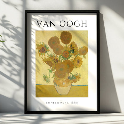 Van Gogh Sunflowers 1888 Wall Art Print | Yellow Floral Vintage Poster, Living Room – A4 Black frame