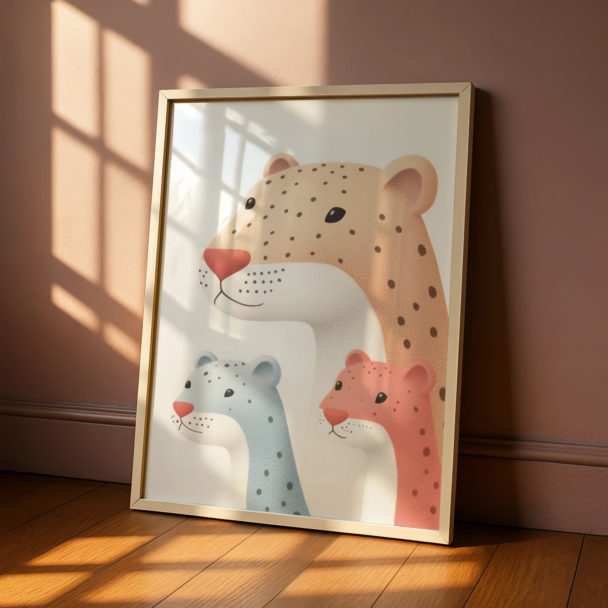 Leopard Family Nursery Wall Art, Cute Cheetah Cubs Print, Safari Baby Room Poster