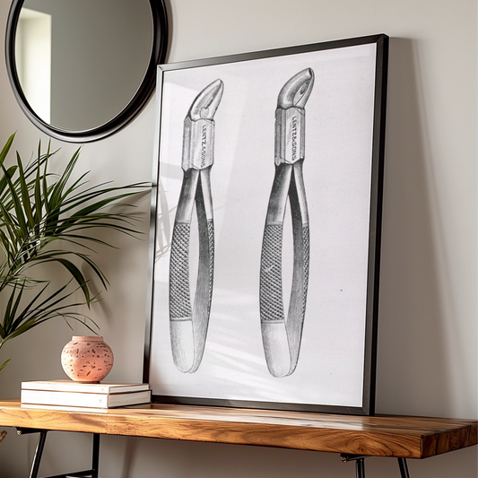 Halloween Dental Forceps Poster, Vintage Dentist Tool Art Print, Gothic Black White Wall Decor