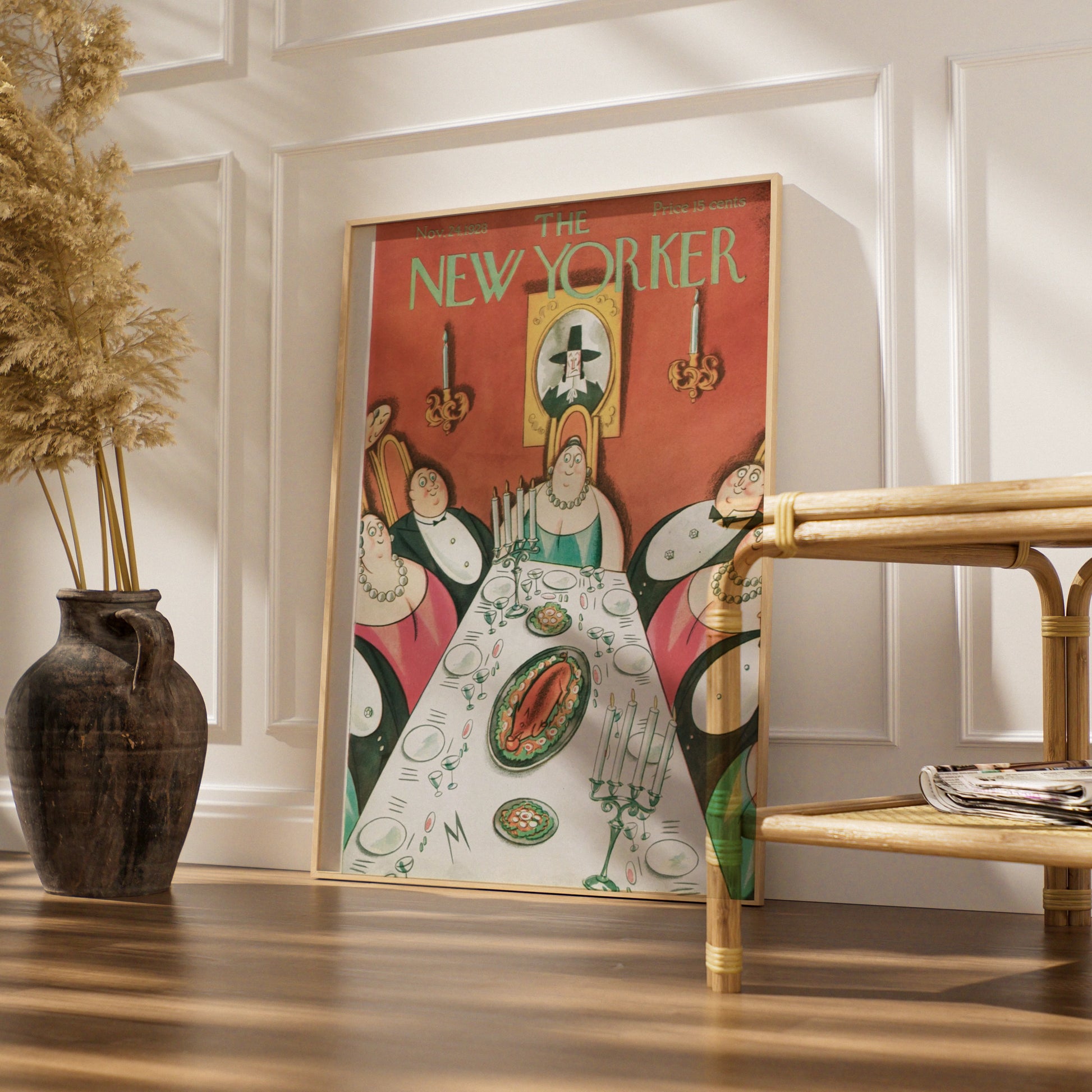 New Yorker 1928 Thanksgiving Dinner Party Cover Art Poster, Vintage Illustration Print