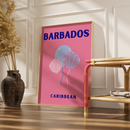 Barbados Travel Poster, Caribbean Wall Art, Retro Pink Print, Unique Holiday Decor