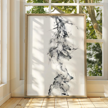 Abstract Ink Flow Monochrome Wall Art, Black and White Poster, Minimalist Print