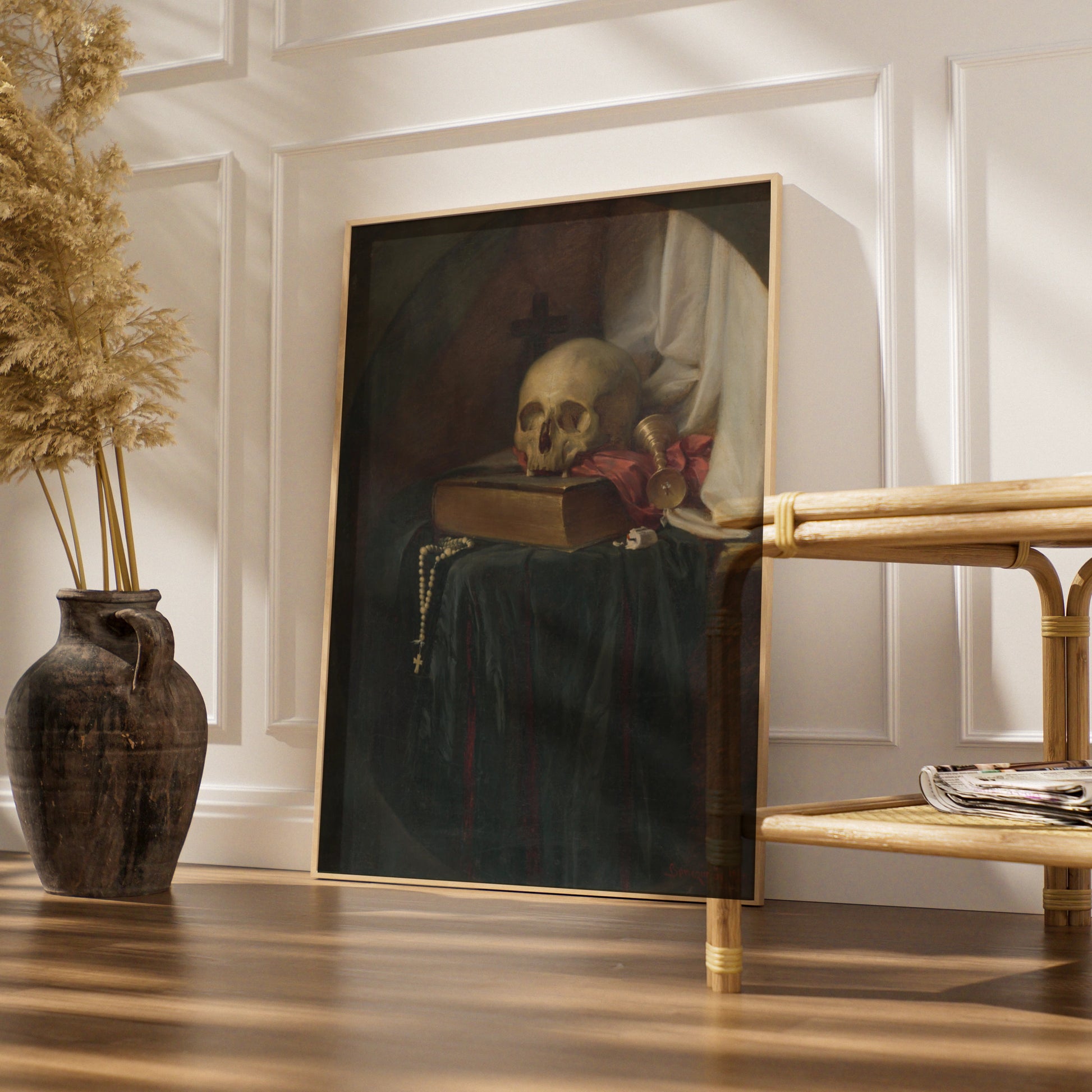 Vanitas Skull Still Life Halloween Art Print, Gothic Memento Mori Poster, Dark Academia Wall Art