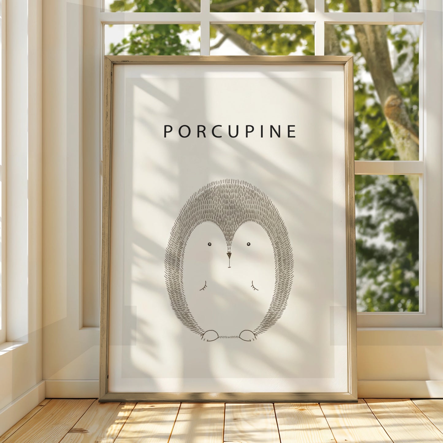 Porcupine Poster, Cute Animal Print, Minimalist Wall Art, Nursery Decor, Neutral Tones