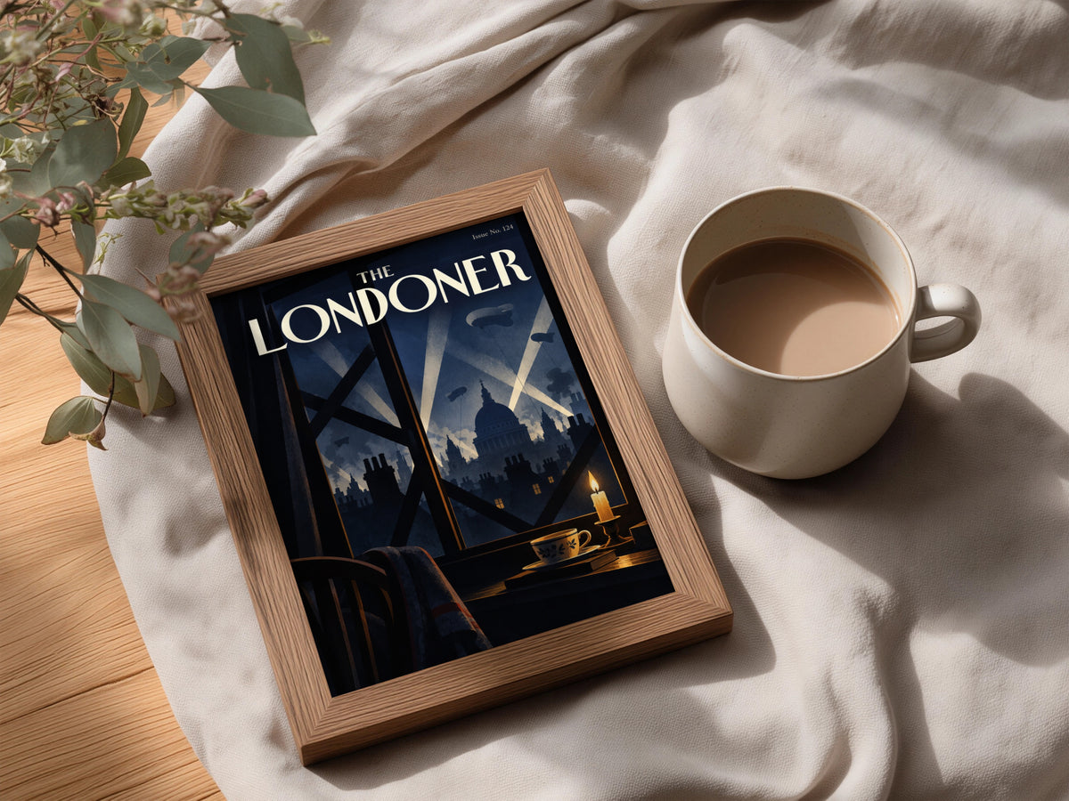 London Blitz Poster, St Paul's Cathedral Night Skyline, Vintage Magazine Cover Wall Art
