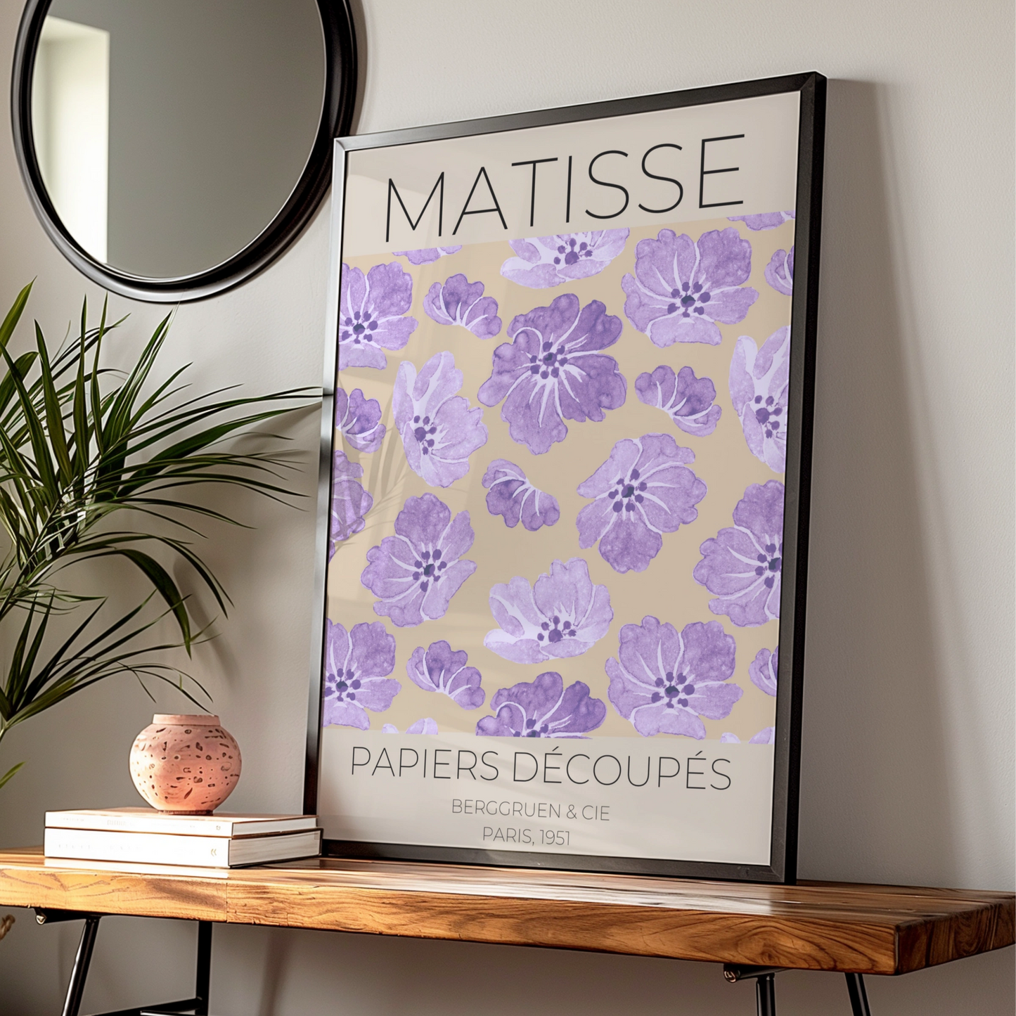 Matisse Papiers Decoupes Floral Poster, Purple Maximalist Wall Art, Paris 1951 Print