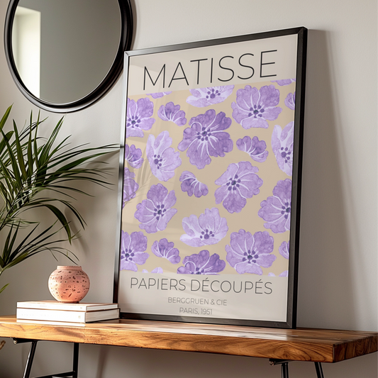 Matisse Papiers Decoupes Floral Poster, Purple Maximalist Wall Art, Paris 1951 Print