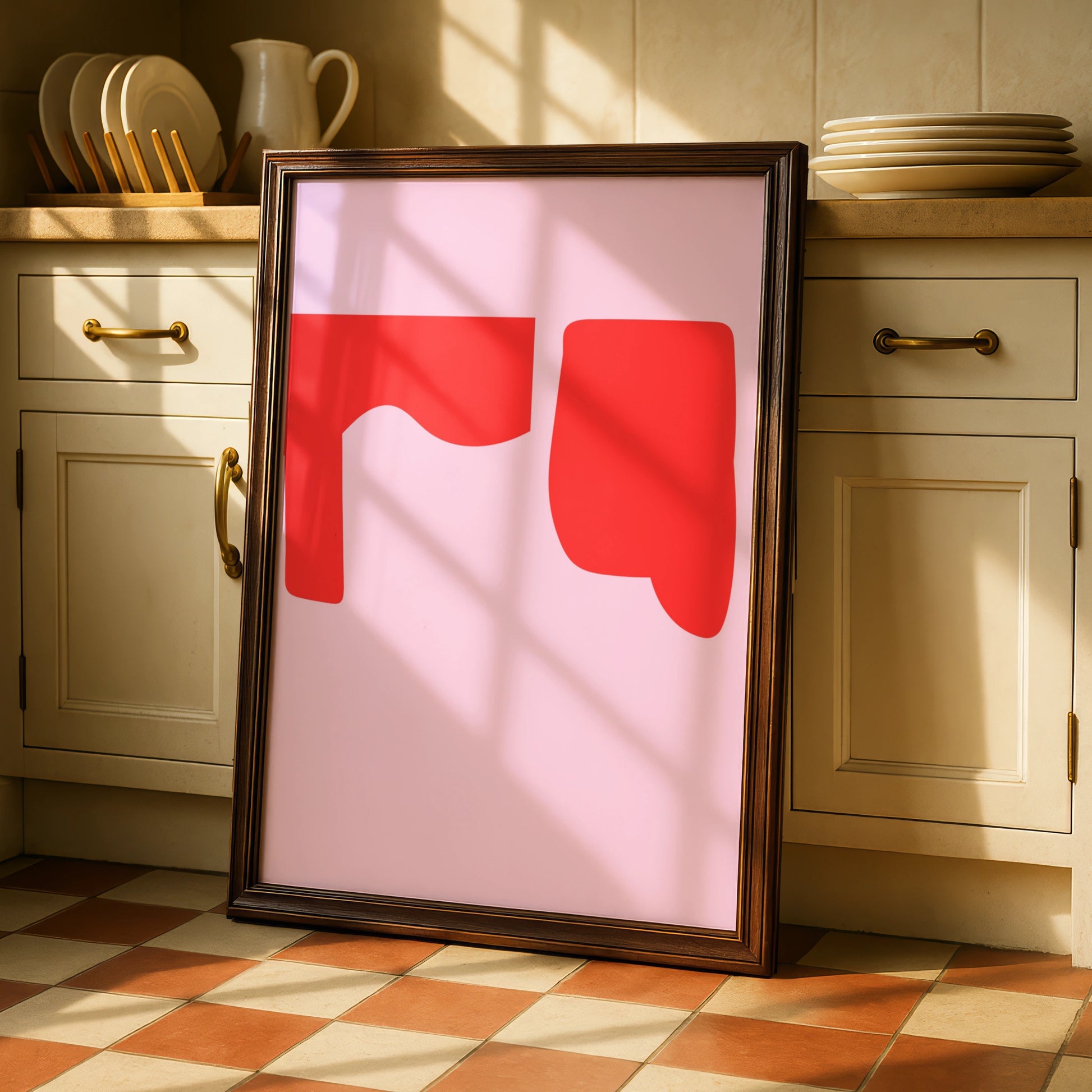 Maximalist Abstract Shape Poster, Bold Red Pink Modern Wall Art Print, Retro Geometric