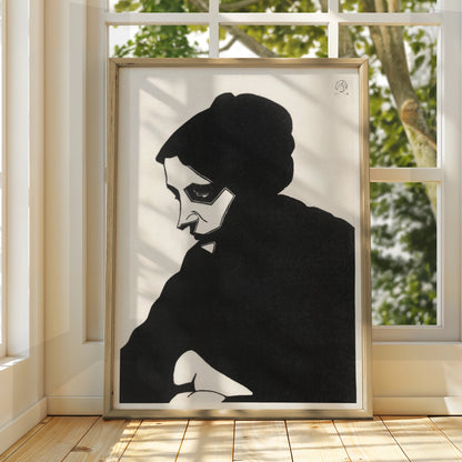Halloween Masked Figure Poster, Dark Gothic Silhouette Art, Black White Wall Print