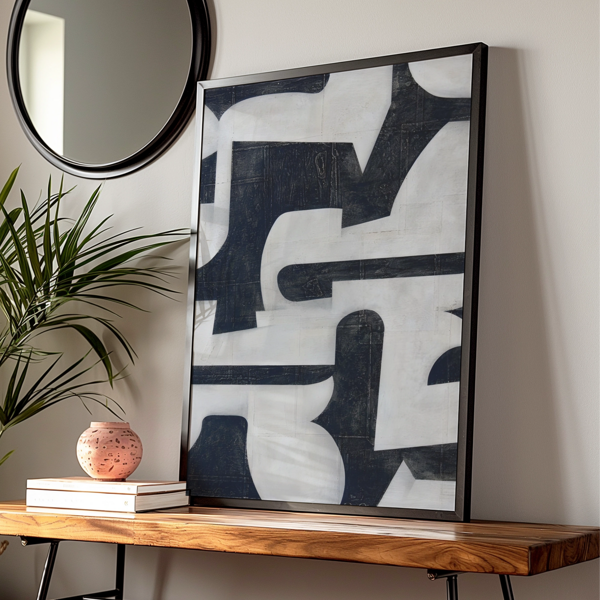 Monochrome Abstract Wall Art, Black and White Bold Shapes Print, Modern Gallery Poster