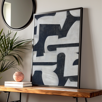 Monochrome Abstract Wall Art, Black and White Bold Shapes Print, Modern Gallery Poster