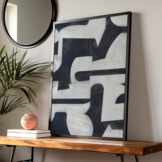 Monochrome Abstract Wall Art, Black and White Bold Shapes Print, Modern Gallery Poster