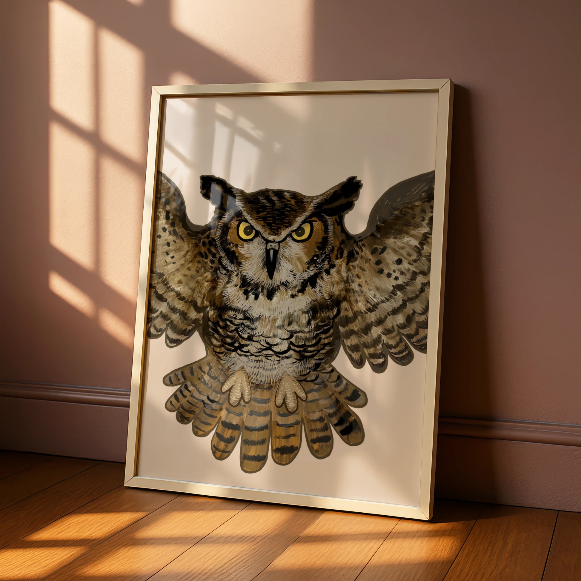 Halloween Owl Poster, Flying Owl Wall Art, Spooky Bird Print, Brown Gothic Home Decor