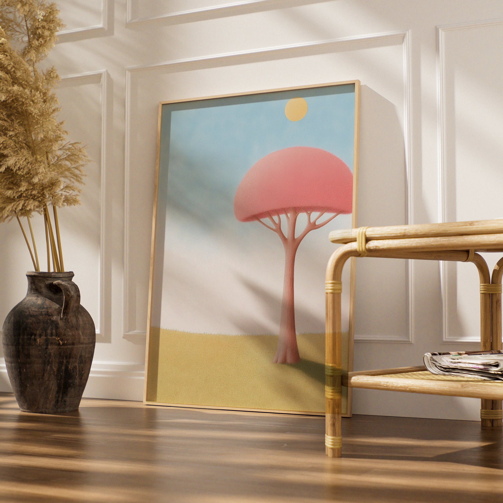 Nursery Wall Art Pink Tree Print, Pastel Kids Room Poster, Cute Baby Room Decor, Toddler Gift