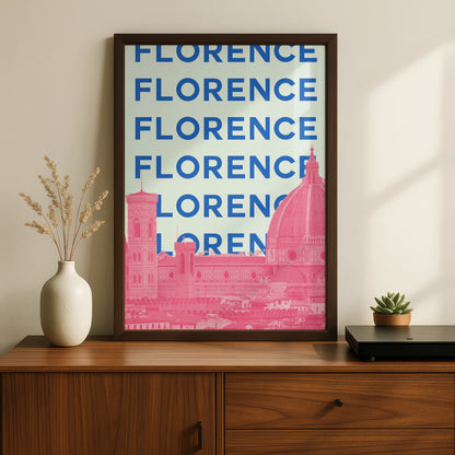 Florence Italy Travel Poster, Retro Wall Art, Tuscany City Print, Bold Typography Decor