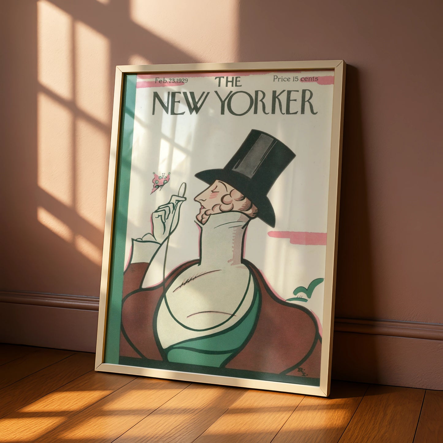 New Yorker 1929 Vintage Cover Poster, Top Hat Gentleman Butterfly Art Print