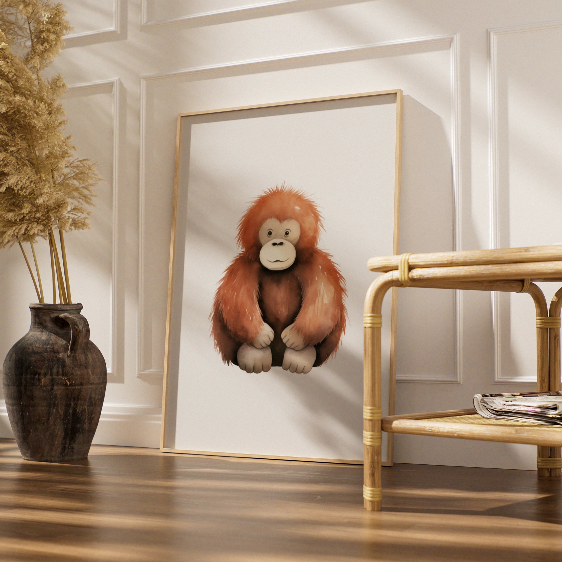 Cute Orangutan Nursery Wall Art, Baby Monkey Poster, Children's Animal Print, Kids Room Decor