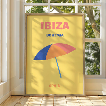 Ibiza Travel Poster, Spain Wall Art, Retro Beach Print, Boho Summer Holiday Decor