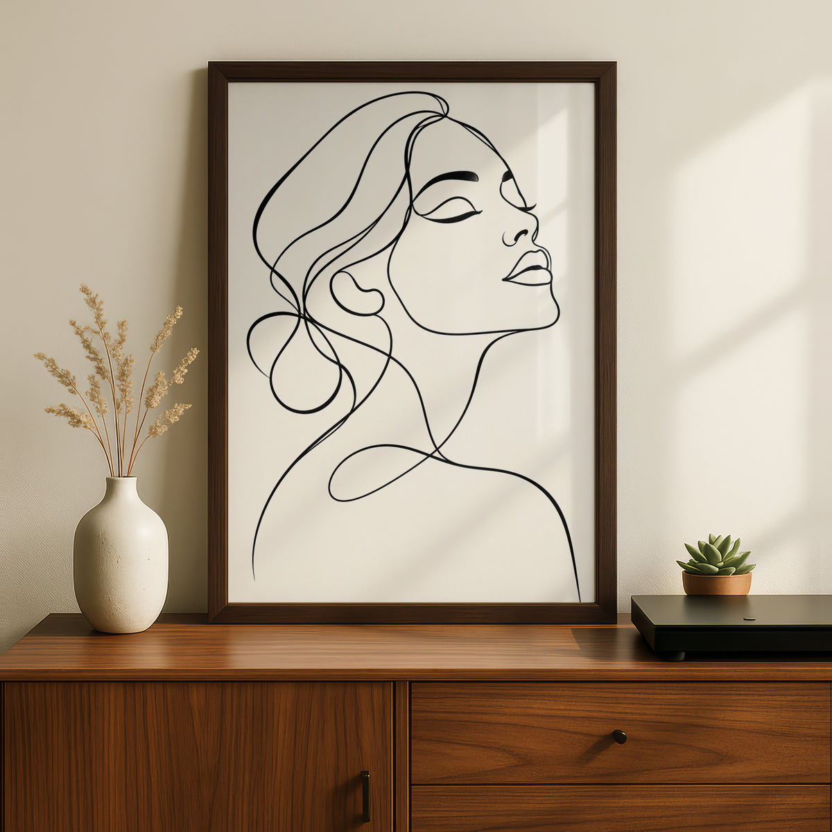 Woman Line Art Print, Monochrome Wall Art, Minimalist Female Portrait, Black and White Poster