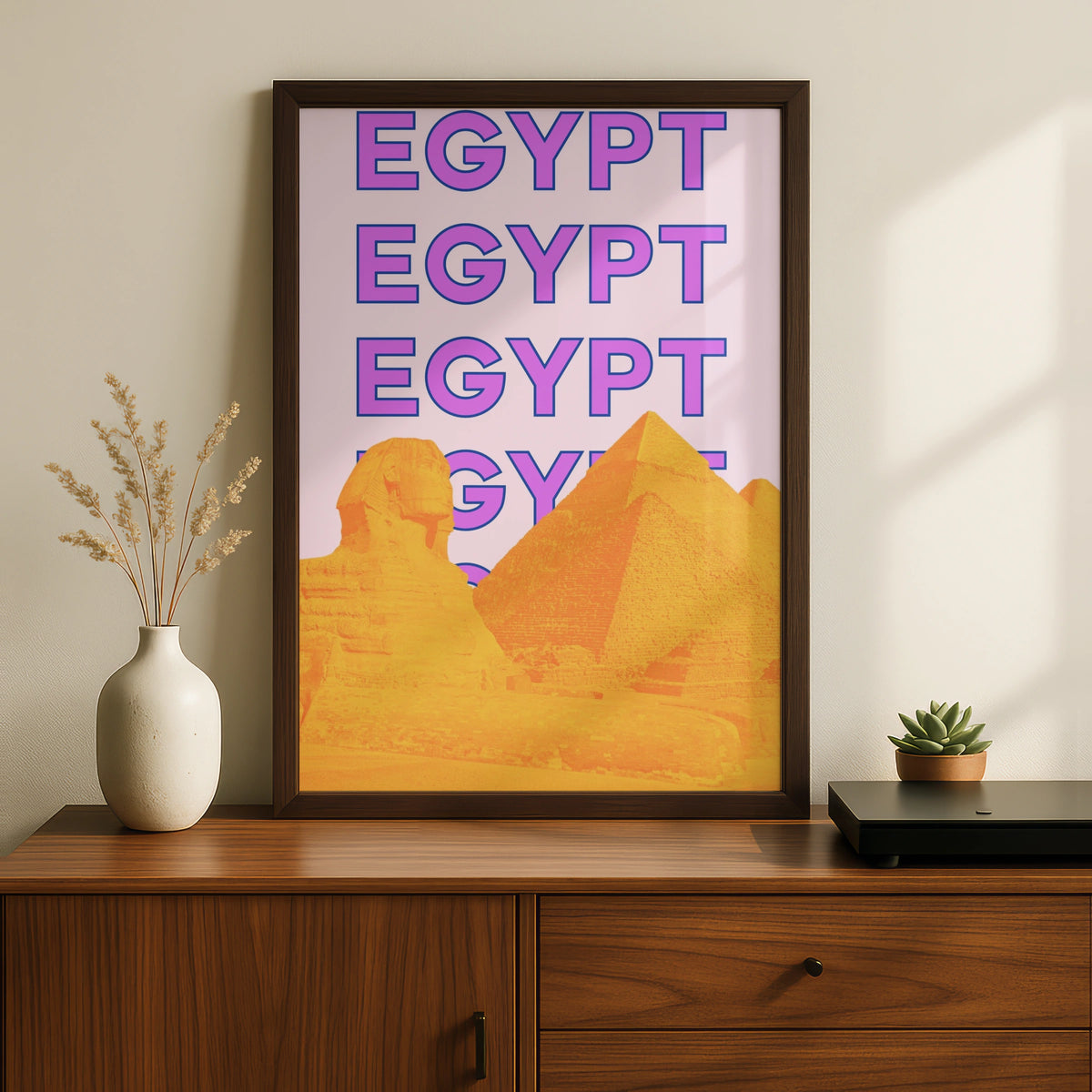 Egypt Travel Poster, Pyramids Sphinx Wall Art, Retro Bold Print, Egyptian Pop Art Decor