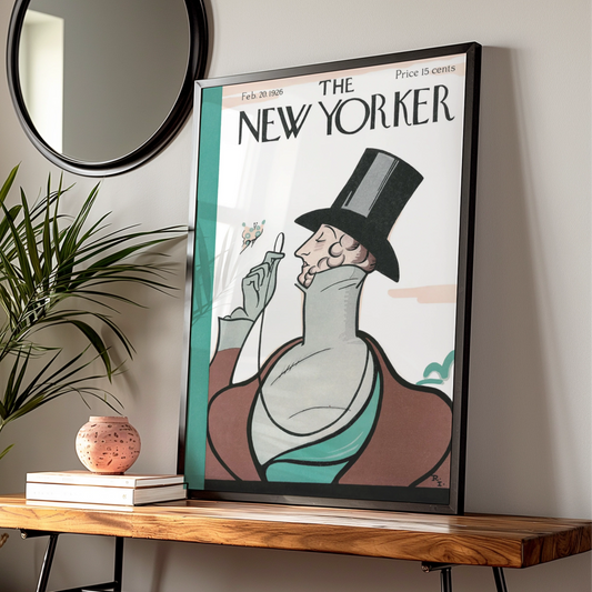 New Yorker Cover Feb 1926 Poster, Vintage Top Hat Dandy Art, Art Deco Wall Print
