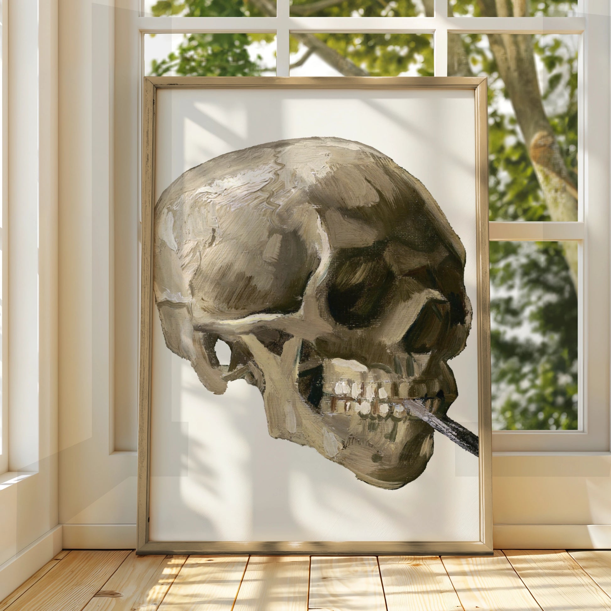 Skull With Cigarette Halloween Art Print, Van Gogh Skull Poster, Gothic Wall Art