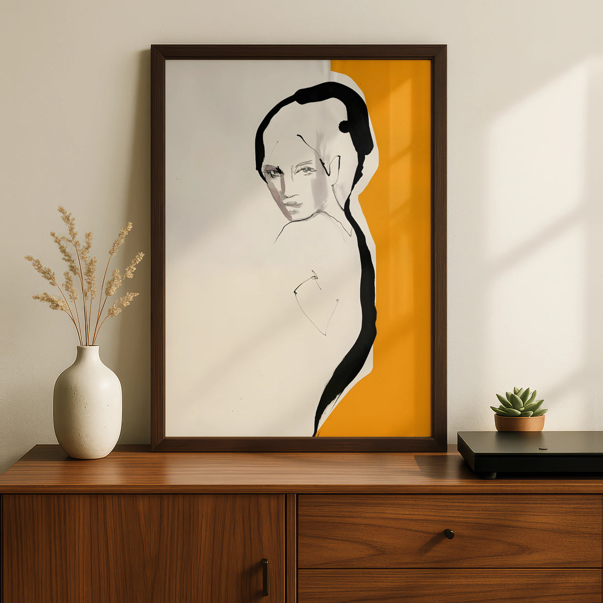 Female Figure Sketch Print, Modern Portrait Wall Art, Black Line Drawing, Contemporary Poster